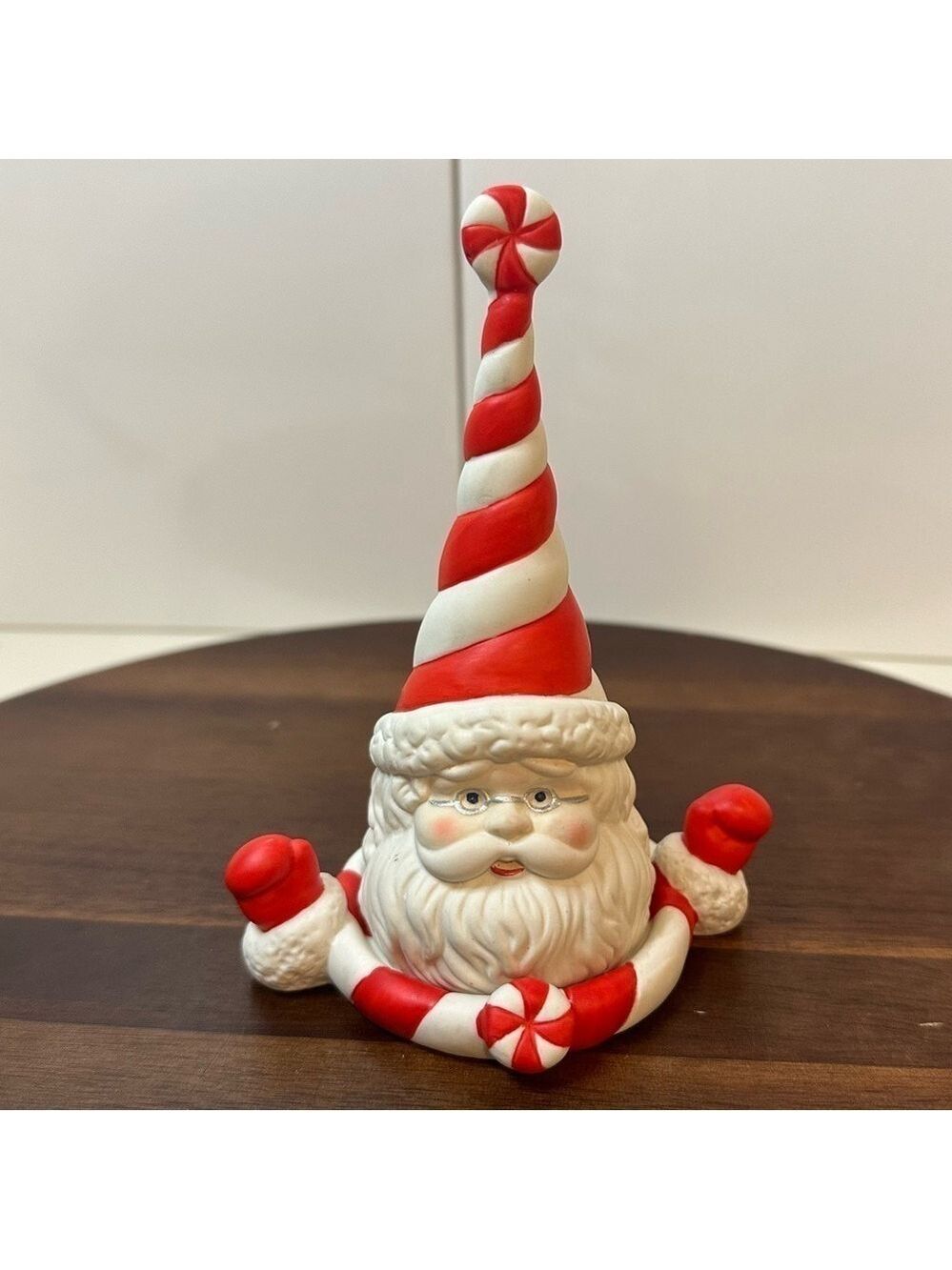 RETIRED Partylite Peppermint Bark Ceramic Santa Candle Snuffer 5.5 Inches Tall